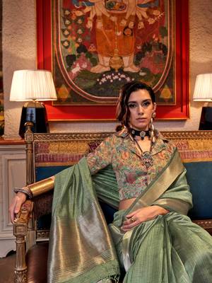 Light green soft silk handloom weaving saree 2