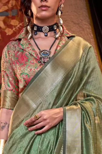 Light green soft silk handloom weaving saree