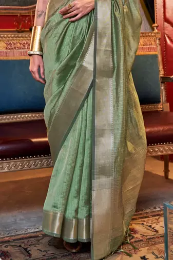 Light green soft silk handloom weaving saree