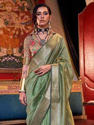 Light green soft silk handloom weaving saree 5