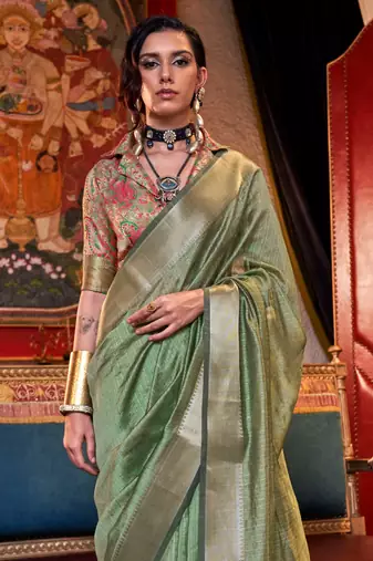 Light green soft silk handloom weaving saree