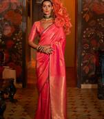 Hot pink handloom weaving silk saree