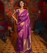 Purple handloom weaving silk saree