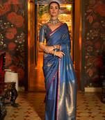 Royal blue handloom weaving silk saree