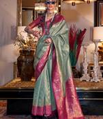 Light green zari tissue handloom weaving saree