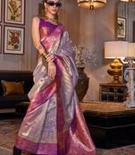 Light grey zari tissue handloom weaving saree