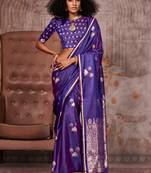 Vibrant purple satin handloom weaving silk saree