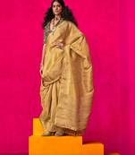 Gold viscose zari tissue embroidery and position blouse saree