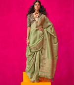 Olive green viscose zari tissue embroidery and position blouse saree