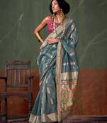 Teal blue paithani zari tissue saree