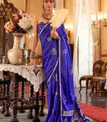 Cobalt blue satin handloom weaving silk saree