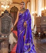 Violet-blue satin handloom weaving silk saree