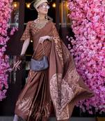Brown print japan crepe saree saree