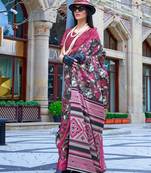 Burgundy red print japan crepe saree saree