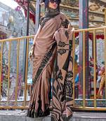 Beige-black print japan crepe saree saree
