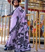 Lavender print japan crepe saree saree