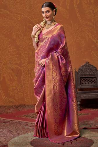 Wine-gold handloom weaving silk saree