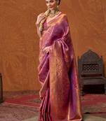 Wine-gold handloom weaving silk saree