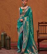 Aqua blue-gold handloom weaving silk saree