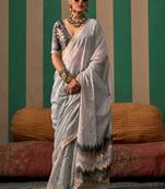 Misty blue spun handloom weaving silk saree