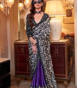 Black-purple patola printed satin crepe saree