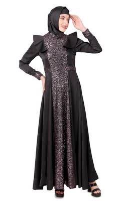 Sequence Embellished Black Satin Abaya 2