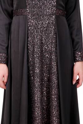 Sequence Embellished Black Satin Abaya 5