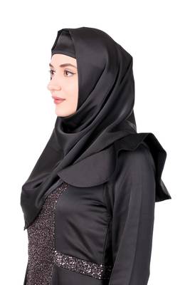 Sequence Embellished Black Satin Abaya 6
