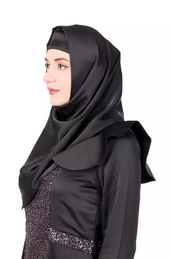 Sequence Embellished Black Satin Abaya