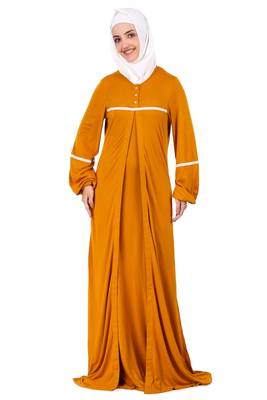Mustard Jersey Lace Abaya 2