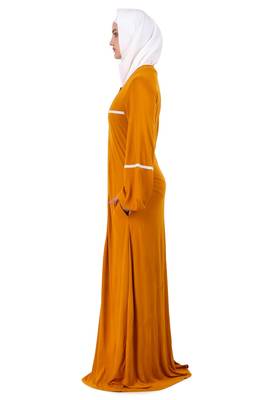 Mustard Jersey Lace Abaya 3