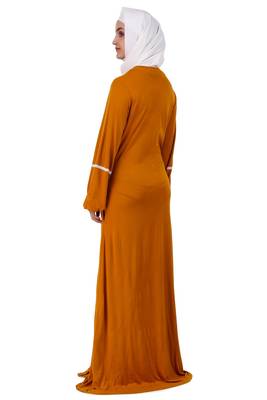 Mustard Jersey Lace Abaya 4