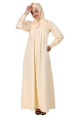 Front Open Cotton Cream Color Abaya 1