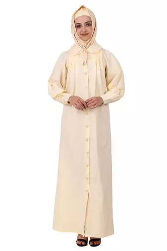 Front Open Cotton Cream Color Abaya