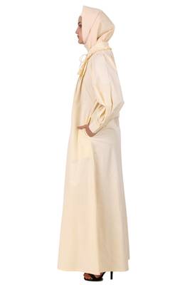 Front Open Cotton Cream Color Abaya 3