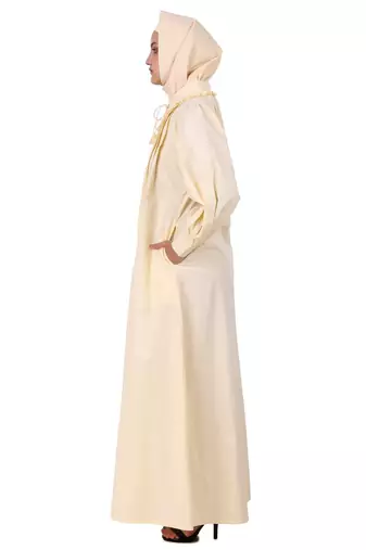 Front Open Cotton Cream Color Abaya