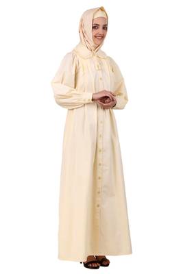 Front Open Cotton Cream Color Abaya 4