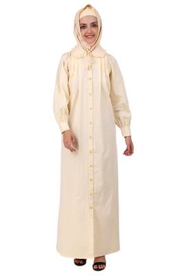 Front Open Cotton Cream Color Abaya 5