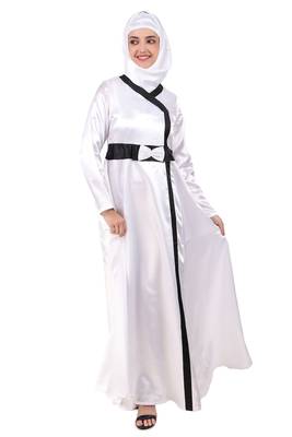 Fancy White Satin Abaya 1