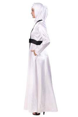 Fancy White Satin Abaya 2