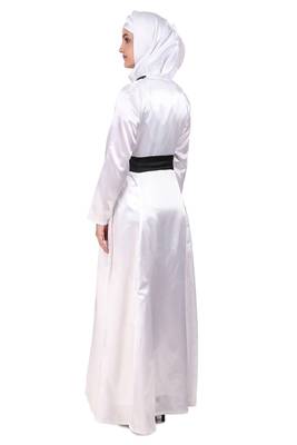 Fancy White Satin Abaya 3
