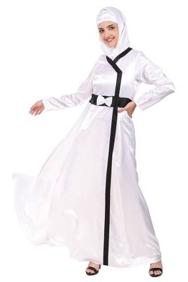 Fancy White Satin Abaya 6