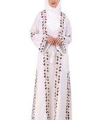 Heavy Embroidered Front Open White Abaya