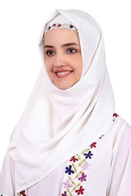 Heavy Embroidered Front Open White Abaya 7