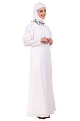 Embroidered Floral Neck White Abaya 1