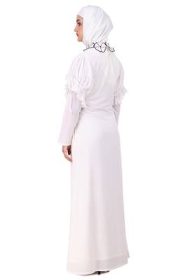 Embroidered Floral Neck White Abaya 2