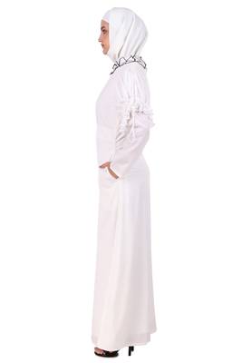 Embroidered Floral Neck White Abaya 3