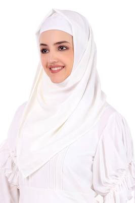 Embroidered Floral Neck White Abaya 5
