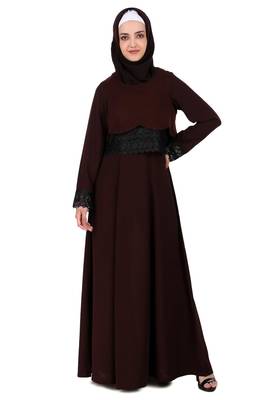 Brown Nida and Jersey Fancy Lace Abaya 1