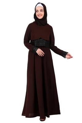 Brown Nida and Jersey Fancy Lace Abaya 2